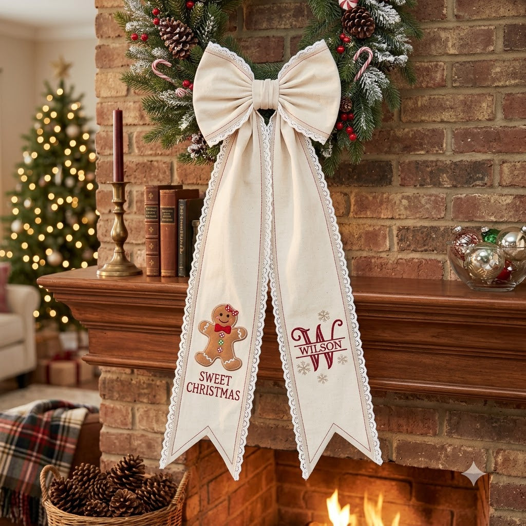 Personalized Christmas Snowman Wreath Sash with Lace
