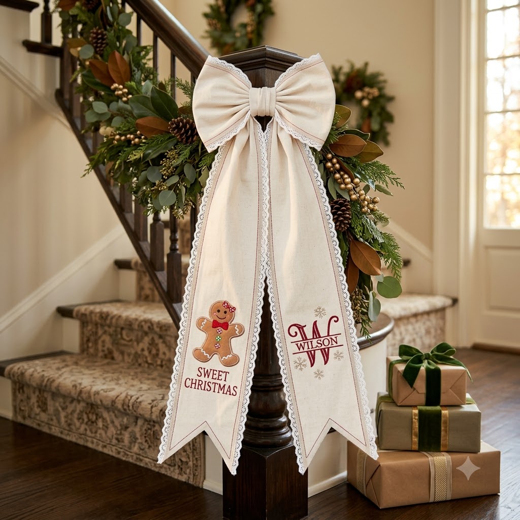 Personalized Christmas Snowman Wreath Sash with Lace