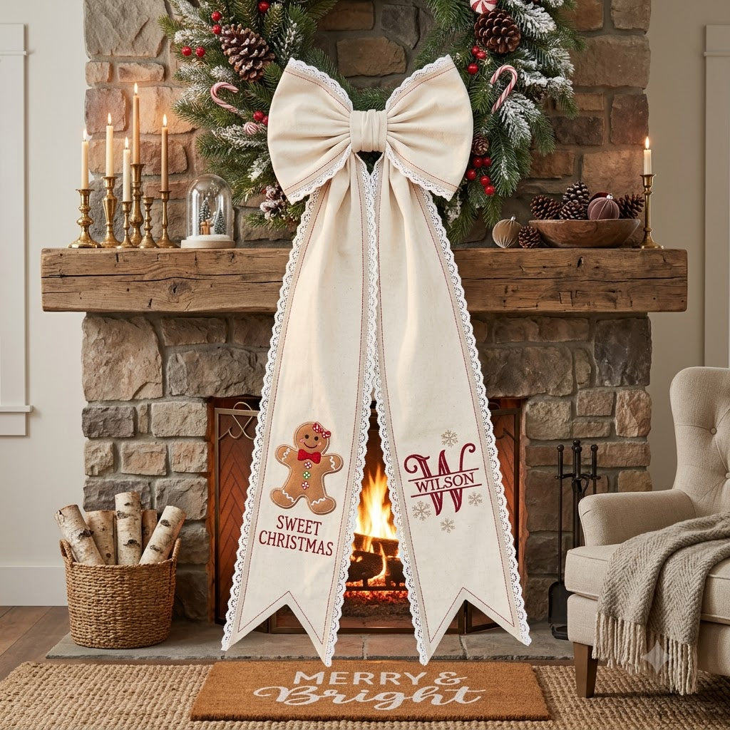 Personalized Christmas Snowman Wreath Sash with Lace