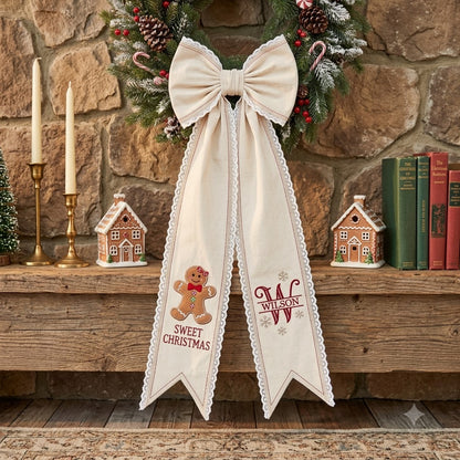 Personalized Christmas Snowman Wreath Sash with Lace