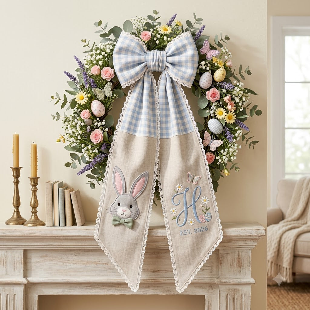 Personalized Baby Girl Wreath Sash, Floral Bow & Nursery Door Decor