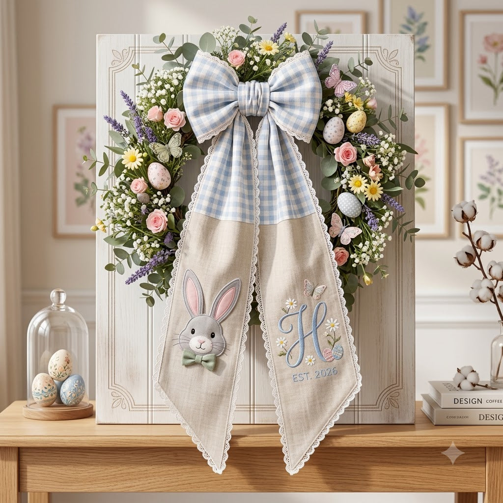 Personalized Baby Girl Wreath Sash, Floral Bow & Nursery Door Decor