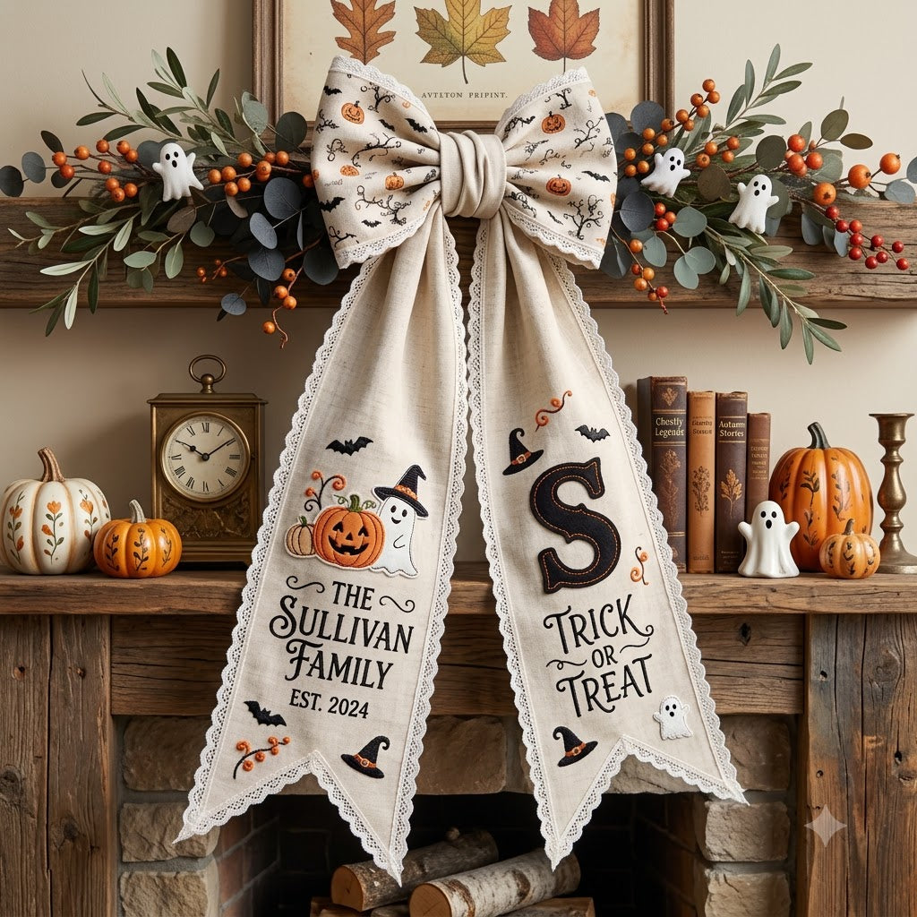 Personalized Halloween Wreath Sash, Spooky Pumpkin & Ghost Door Decor