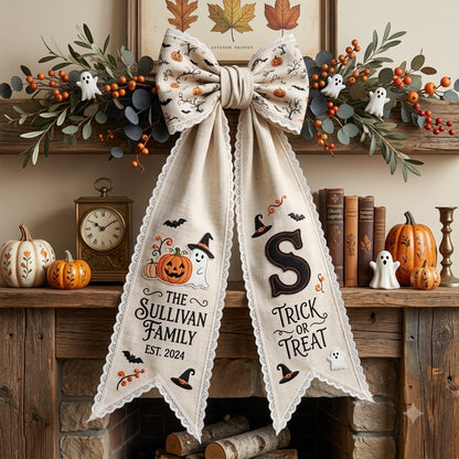 Personalized Halloween Wreath Sash, Spooky Pumpkin & Ghost Door Decor