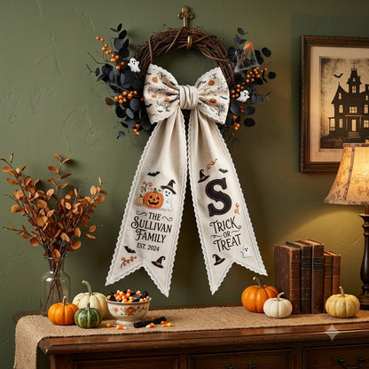 Personalized Halloween Wreath Sash, Spooky Pumpkin & Ghost Door Decor