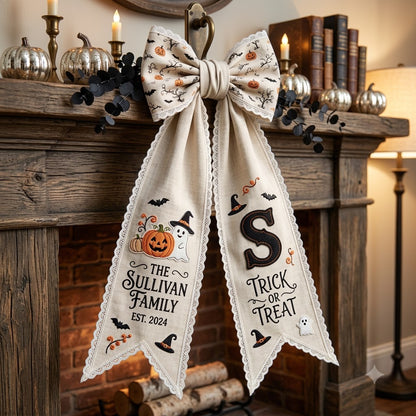 Personalized Halloween Wreath Sash, Spooky Pumpkin & Ghost Door Decor