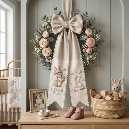 Personalized Baby Girl Wreath Sash, Floral Bow & Nursery Door Decor