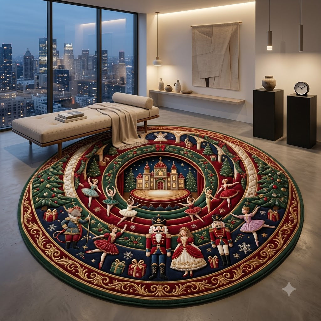 Nutcracker Christmas Round Rug, Ballet Christmas Rug, Holiday Living Room Decor
