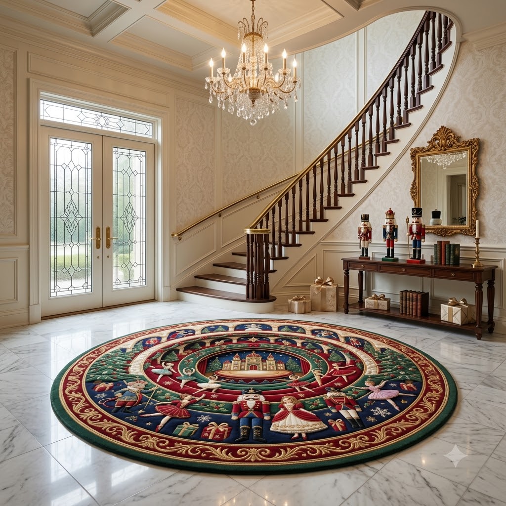 Nutcracker Christmas Round Rug, Ballet Christmas Rug, Holiday Living Room Decor
