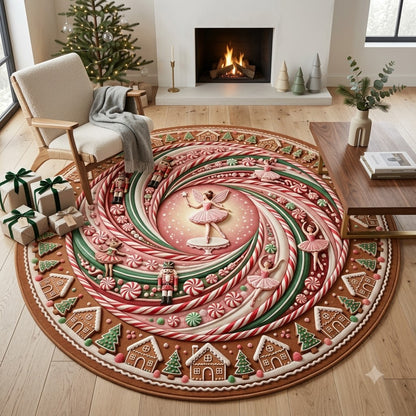 Peppermint Christmas Round Rug, Candy Cane Ballet Rug, Christmas Home Decor