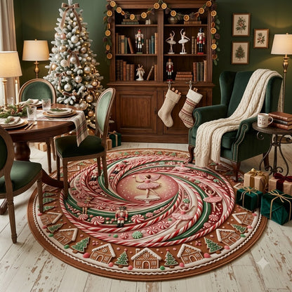 Peppermint Christmas Round Rug, Candy Cane Ballet Rug, Christmas Home Decor