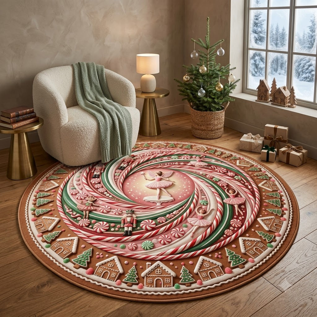 Peppermint Christmas Round Rug, Candy Cane Ballet Rug, Christmas Home Decor