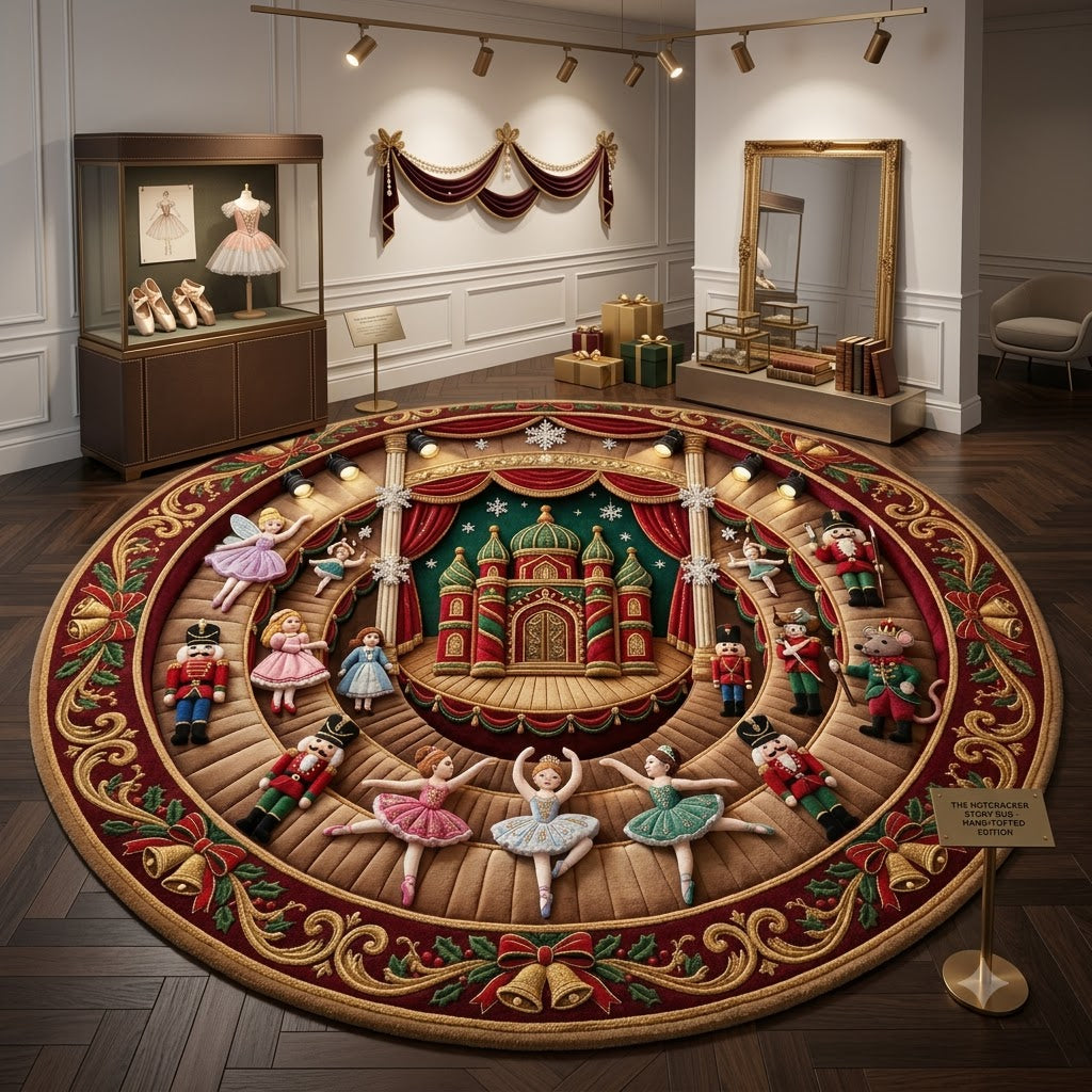 Nutcracker Ballet Round Rug, Christmas Castle Rug, Festive Holiday Home Decor