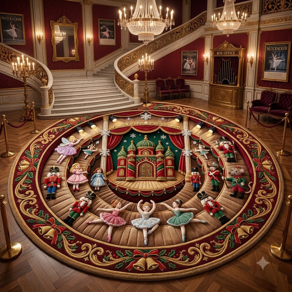 Nutcracker Ballet Round Rug, Christmas Castle Rug, Festive Holiday Home Decor