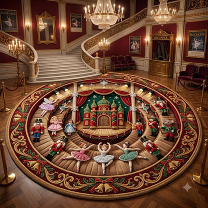 Nutcracker Ballet Round Rug, Christmas Castle Rug, Festive Holiday Home Decor