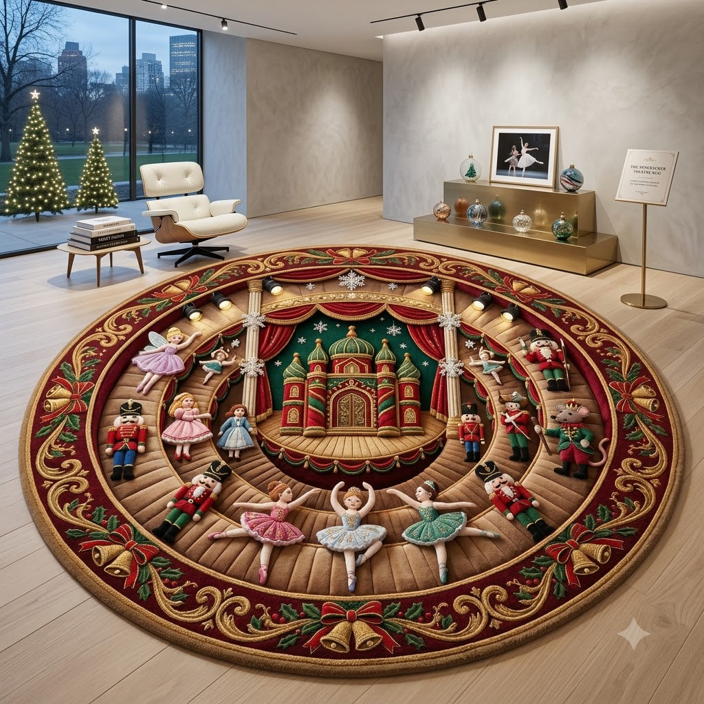 Nutcracker Ballet Round Rug, Christmas Castle Rug, Festive Holiday Home Decor