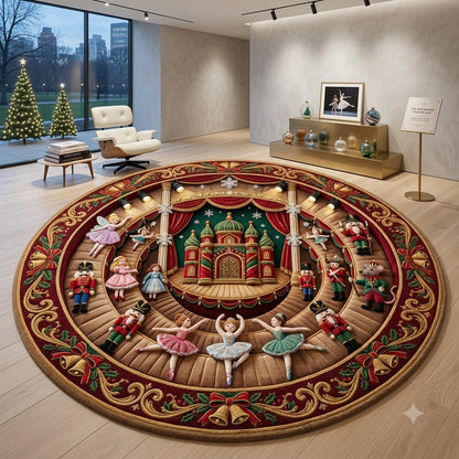 Nutcracker Ballet Round Rug, Christmas Castle Rug, Festive Holiday Home Decor