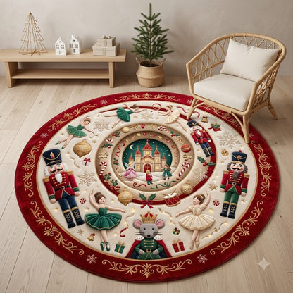 Red Nutcracker Christmas Round Rug, Ballet Holiday Rug, Festive Christmas Decor