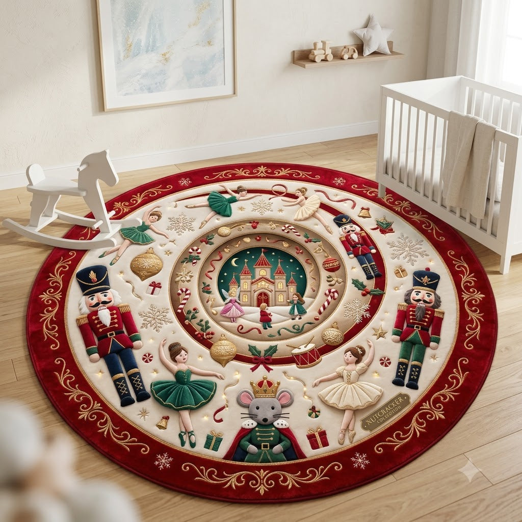 Red Nutcracker Christmas Round Rug, Ballet Holiday Rug, Festive Christmas Decor