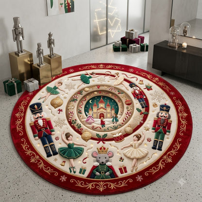 Red Nutcracker Christmas Round Rug, Ballet Holiday Rug, Festive Christmas Decor