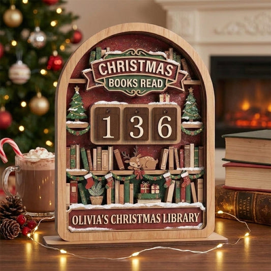 Personalized Christmas Book Tracker Sign, Christmas Books Read Display, Custom Reading Tracker, Book Lover Christmas Gift, Library Decor