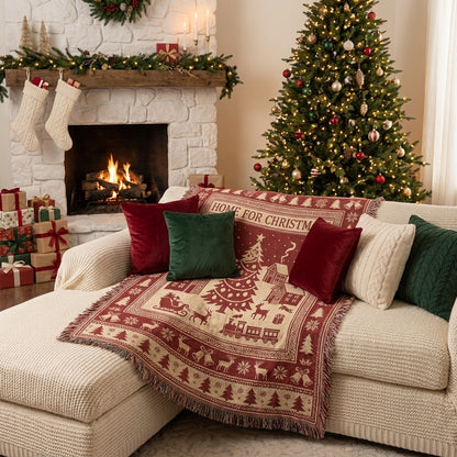 Home for Christmas Woven Blanket – Rustic Christmas Holiday Throw Blanket