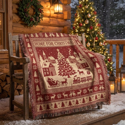 Home for Christmas Woven Blanket – Rustic Christmas Holiday Throw Blanket
