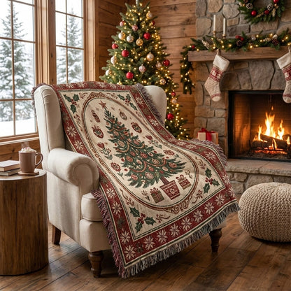 Vintage Christmas Tree Woven Blanket – Traditional Holiday Throw Blanket