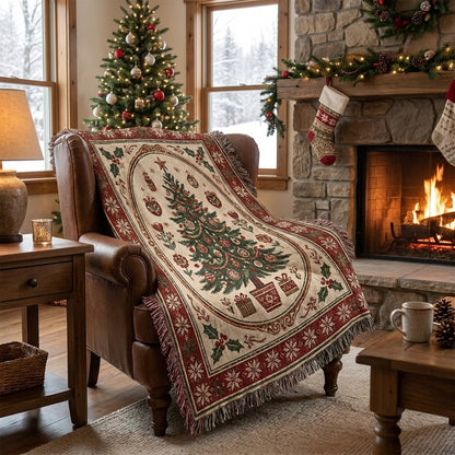 Vintage Christmas Tree Woven Blanket – Traditional Holiday Throw Blanket